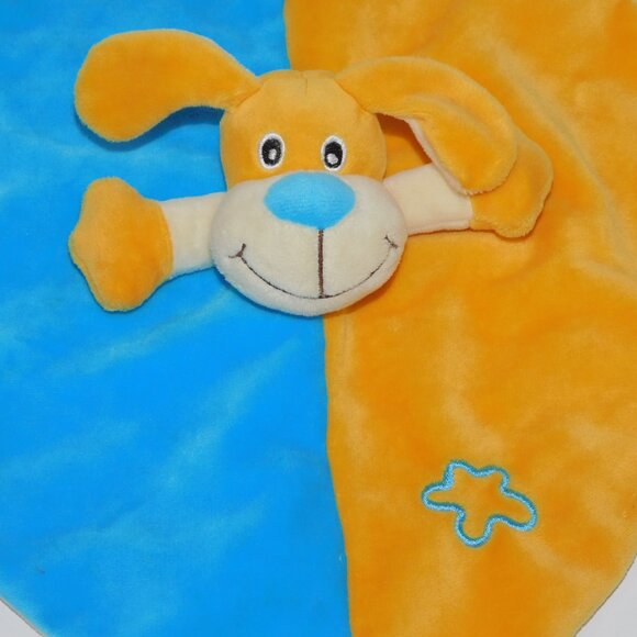Yellow Blue Puppy Dog Rattle Security blanket Baby Lovey nunu Soother Comforter - Picture 2 of 3